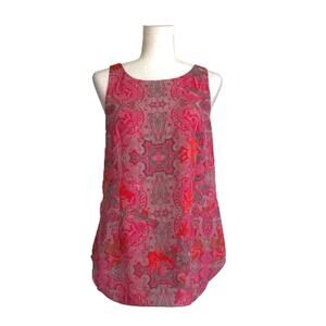 CAbi Blouse Top Jubilee Pink Orange Gray Paisley Scoop Neck Sleeveless Small